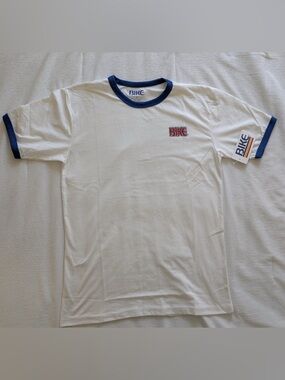 BIKE White Ringer Crew Neck T-Shirt with Navy Trim